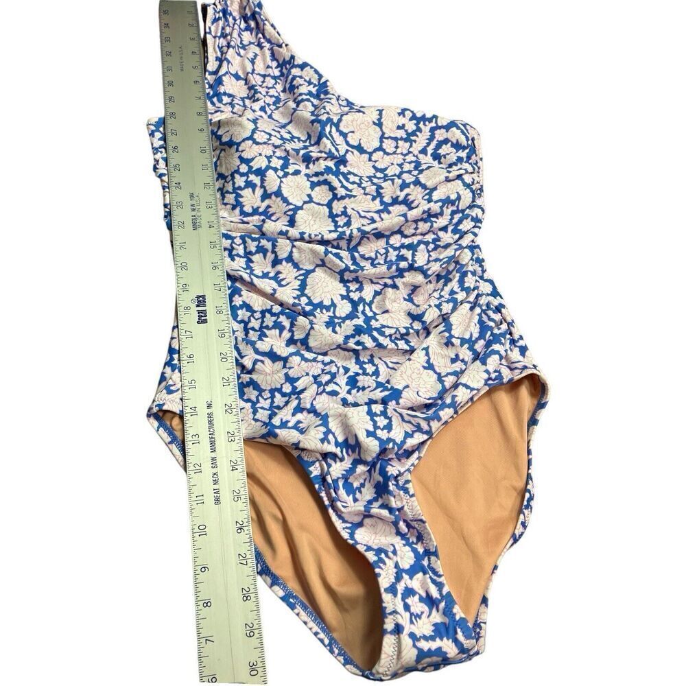 SZ Blockprints J Crew 12 Blue Floral one-shoulder one-piece swimsuit Nila‎ print - Picture 3 of 12